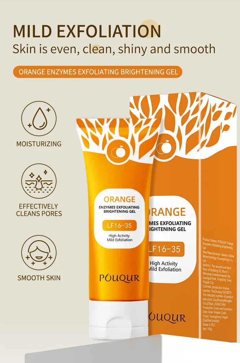 Orange Facial Exfoliating Gel – Deep Moisturizing Pore Cleansing Gentle Scrub for Face & Body, Dead Skin Remover