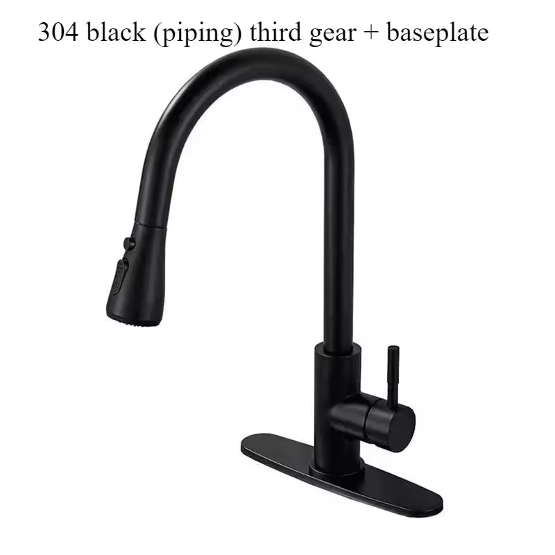 304 Stainless Steel Kitchen Faucet with Pull-Down Sprayer | Hot & Cold Water Mixer Tap | High Arc Single Handle Sink Faucet – Brushed Nickel Finish