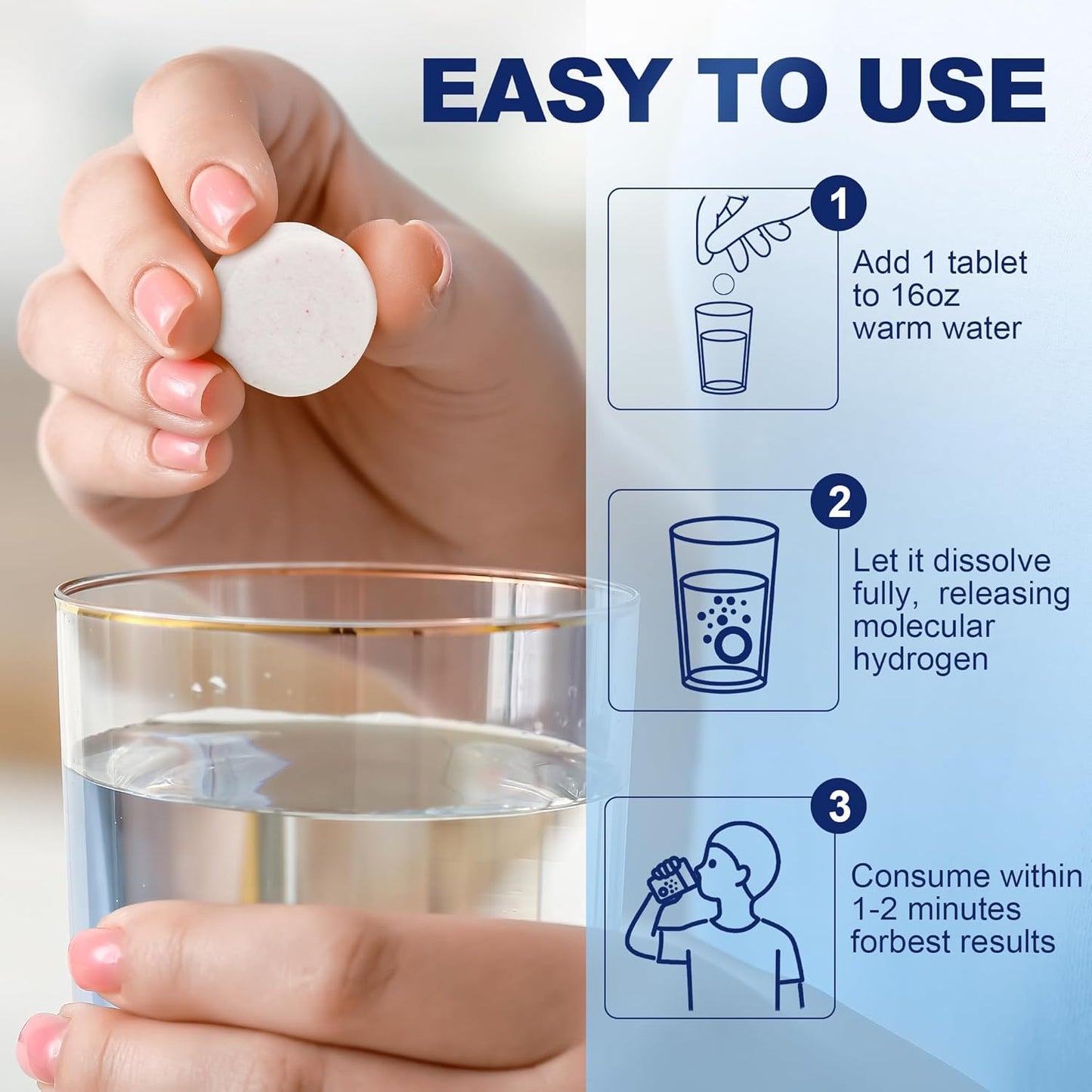 Molecular Hydrogen Tablets (12 PPM) - 120 Count High Potency H2 Supplement with Magnesium - Fast Dissolving Hydrogen Water