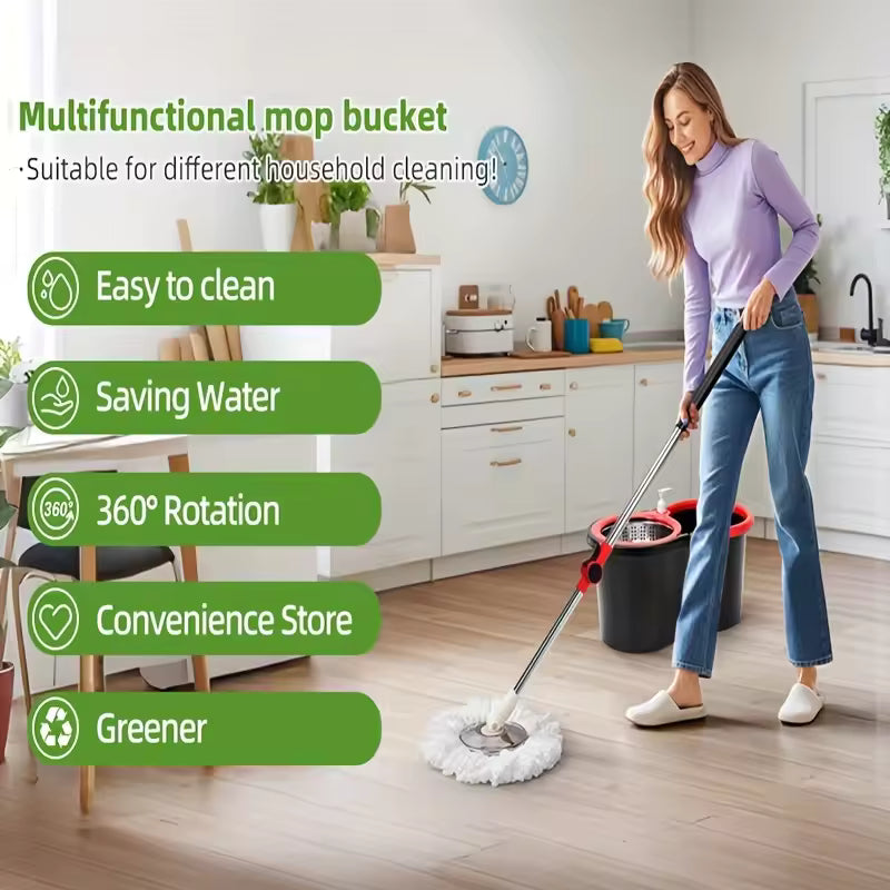 Hot Sale 360 Spin Mop and Bucket Set, Easy Wring Self Cleaning Floor Mop with 3 Replaceable Microfiber Heads & Adjustable Handle