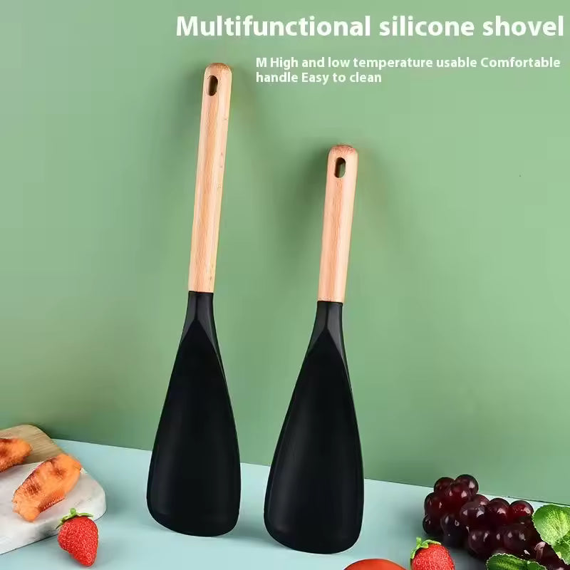 Cooking Spoon for Nonstick Cookwares, Great for Cooking and Serving Durable BPA-Free Matte Silicone, Wood Handle Spoon for Mixing, Scoop, and Scrape