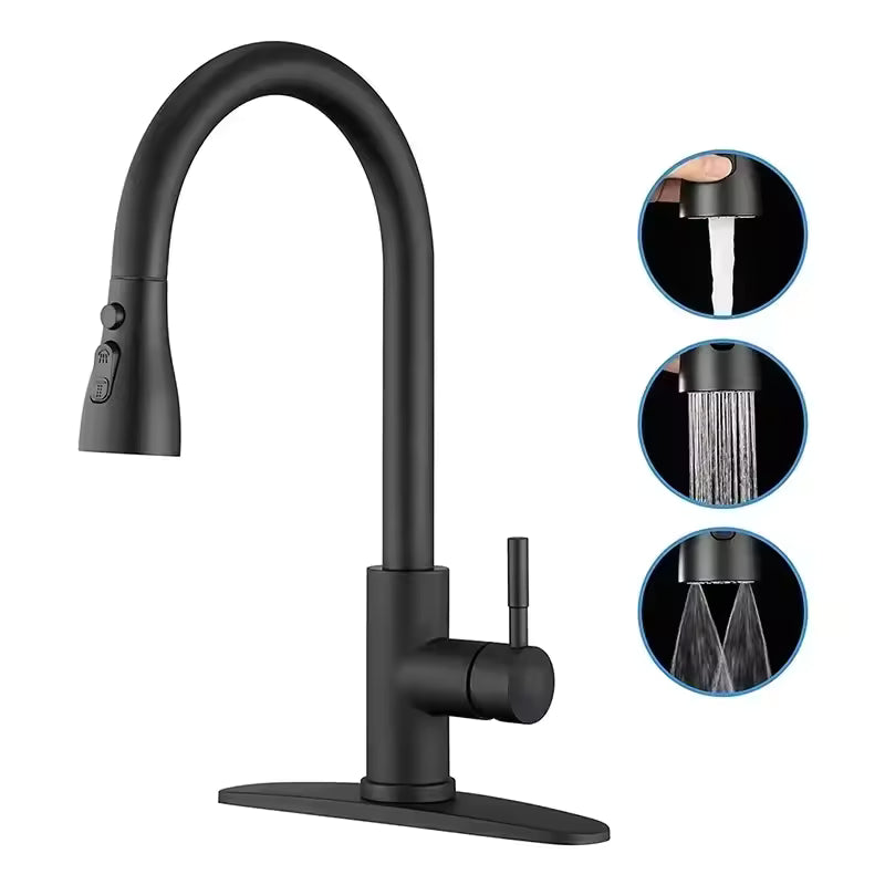 304 Stainless Steel Kitchen Faucet with Pull-Down Sprayer | Hot & Cold Water Mixer Tap | High Arc Single Handle Sink Faucet – Brushed Nickel Finish