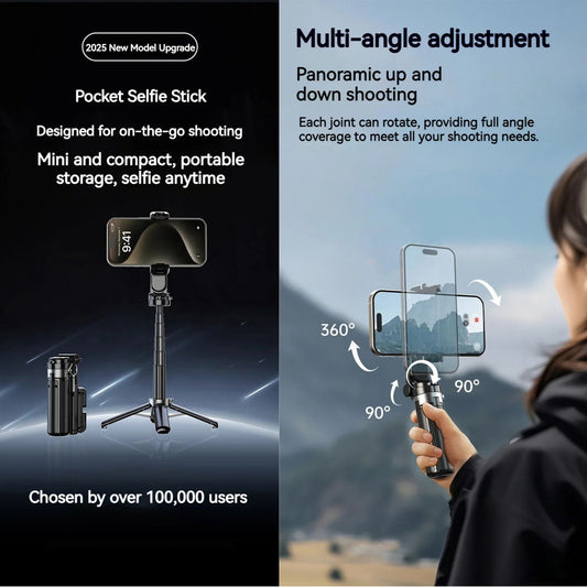 360° Rotating Telescopic Selfie Stick with Magnetic Base – Mini Portable Bluetooth Phone Tripod for Travel & Outdoor Photography